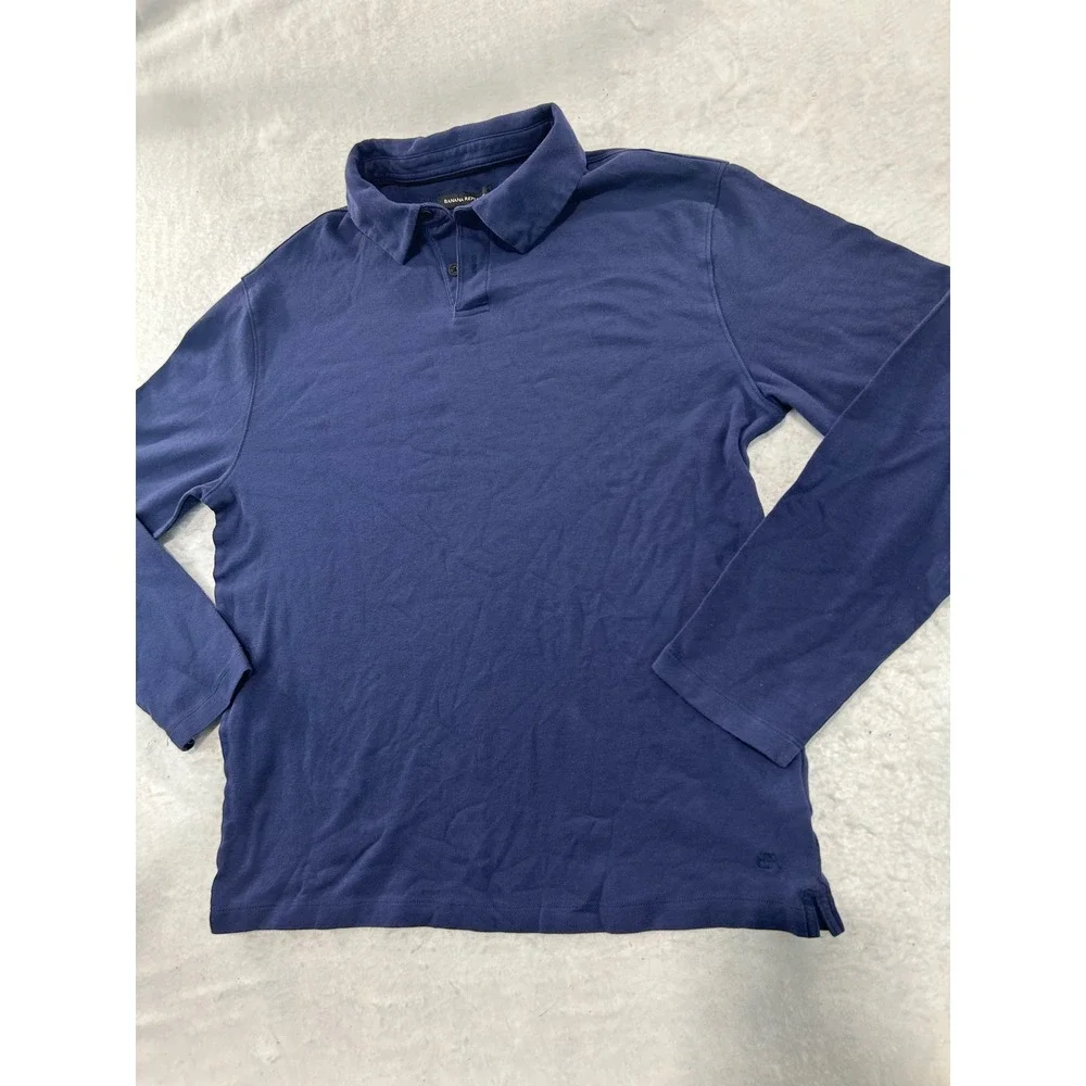 Banana Republic Mens Large Navy Blue Long Sleeve Polo Shirt Solid Casual Cotton